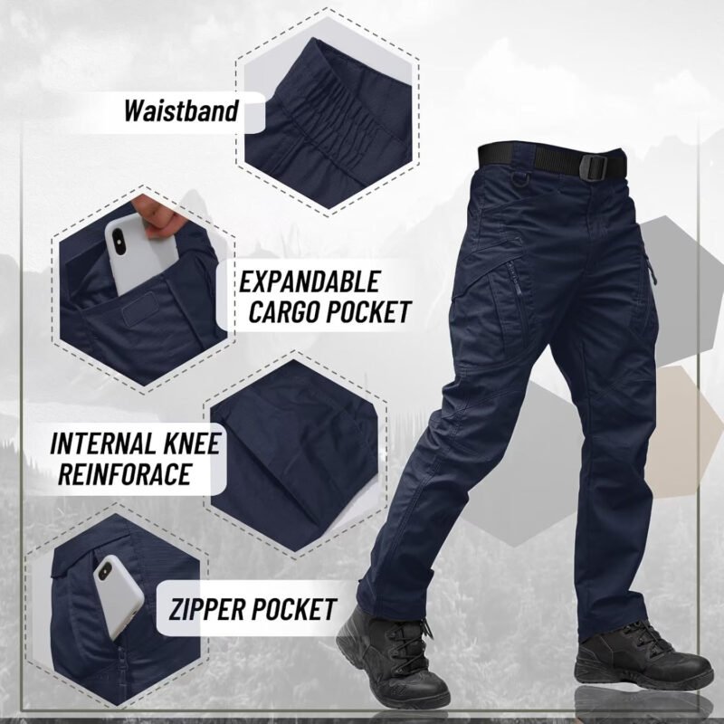 TACVASEN Men’s Tactical Pants 9 Pockets Cargo Hiking Pants Lightweight Work Pants for Men Construction Water Resistant