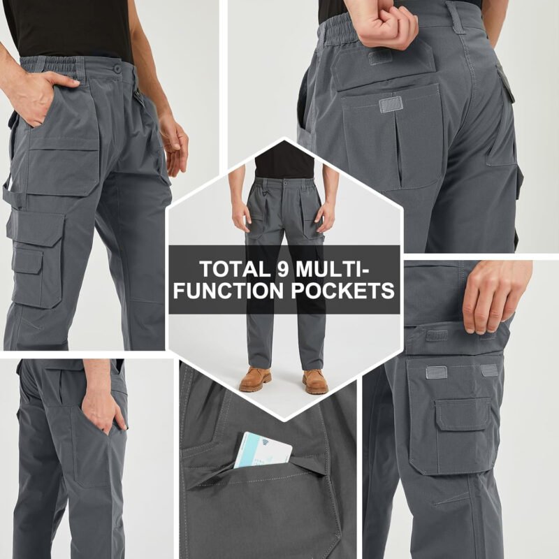 Men’s Ripstop Water Resistant Breathable Cargo Tactical Pants Hiking Combat Military Pants with 9 Pockets for Outdoor