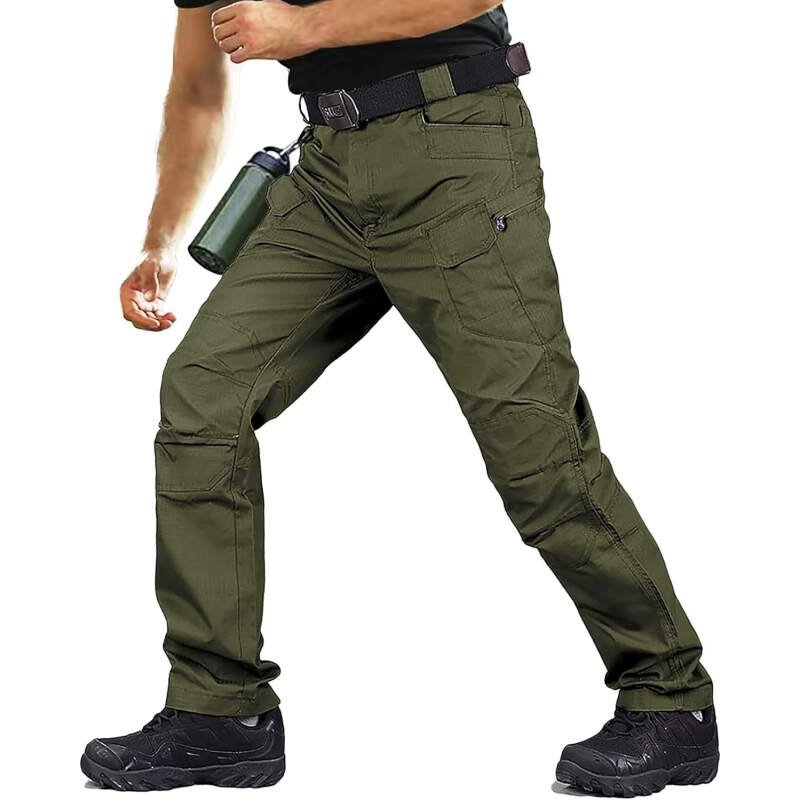 Men’s Cargo Work Hiking Tactical Pants,10-Pocket,with Carabiner,Water Resistant,Lightweight Ripstop Outdoor Pants