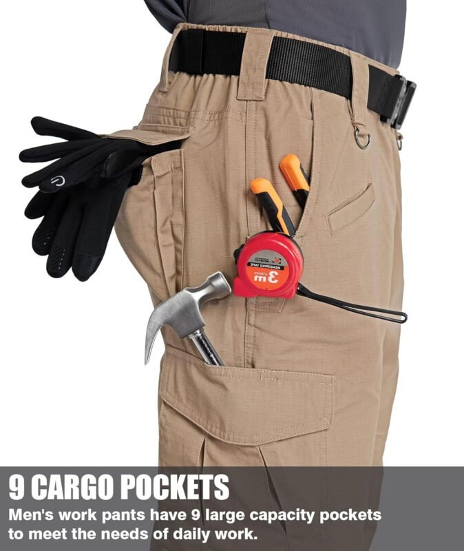 Men’s Cargo Work Pants Ripstop Water Resistant Hiking Tactical Military Army Pants with Multi Pockets