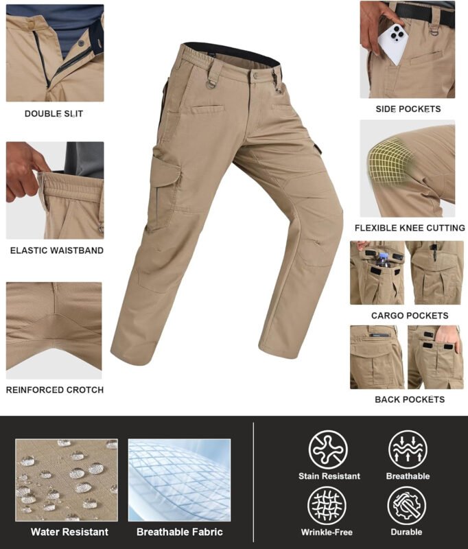 Men’s Cargo Work Pants Ripstop Water Resistant Hiking Tactical Military Army Pants with Multi Pockets