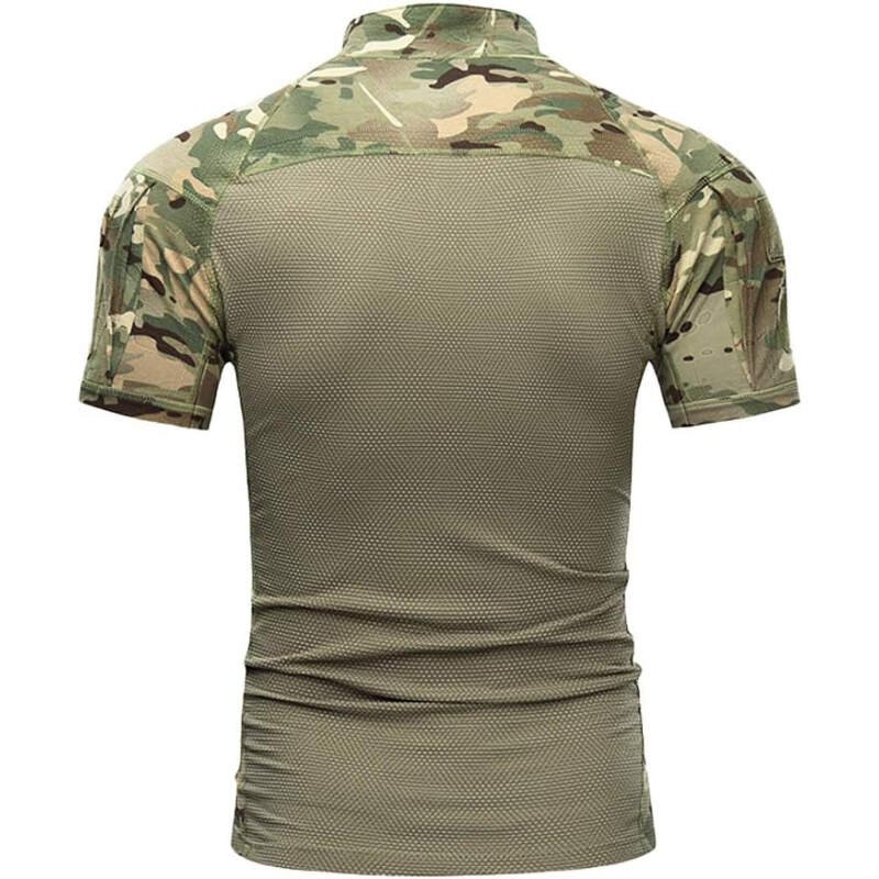 AKARMY Men’s Military Short Sleeve T-Shirt, Tactical Cargo Pullover Polo Shirts, Outdoor Camo Shirt with 1/4 Zipper