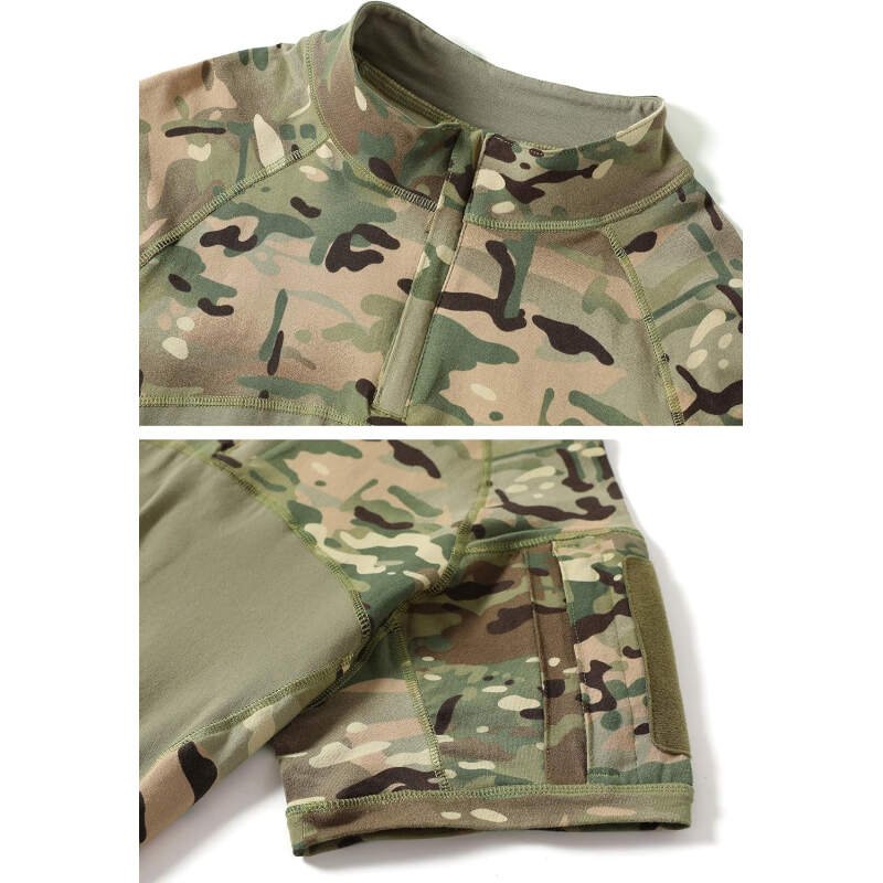 AKARMY Men’s Military Short Sleeve T-Shirt, Tactical Cargo Pullover Polo Shirts, Outdoor Camo Shirt with 1/4 Zipper