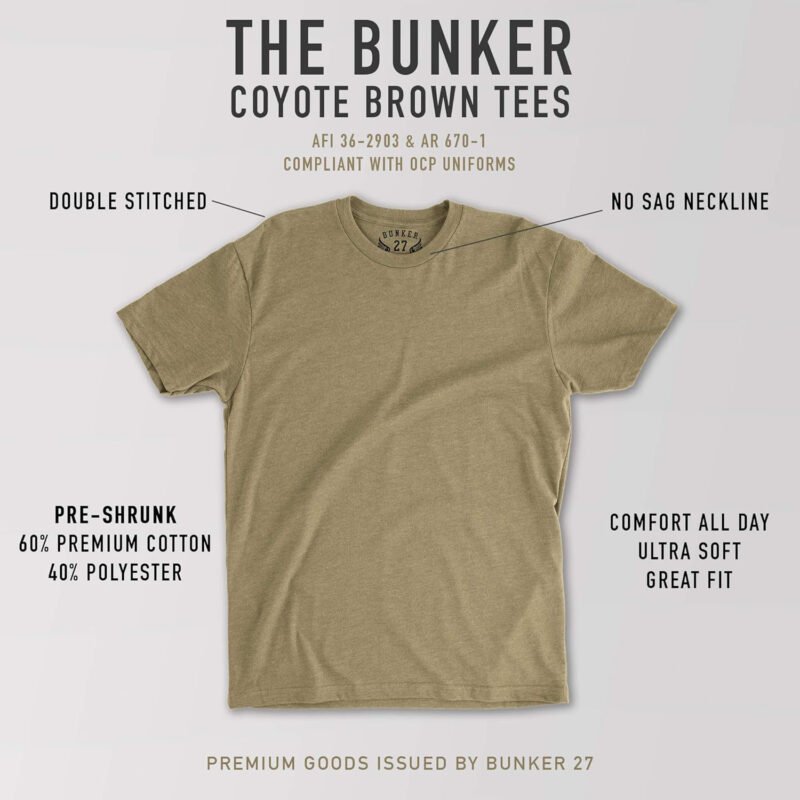 BUNKER 27 3-Pack Coyote Brown T-Shirt Military AFI 36-2903 & AR 670-1 Compliant