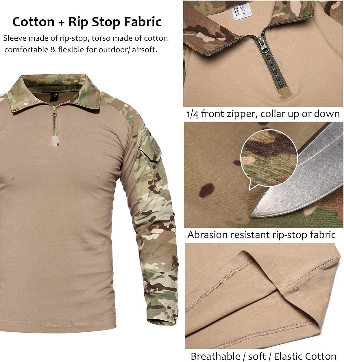 CARWORNIC Men’s Assault Military Tactical Combat Shirt Short Long Sleeve Outdoor Army T Shirt