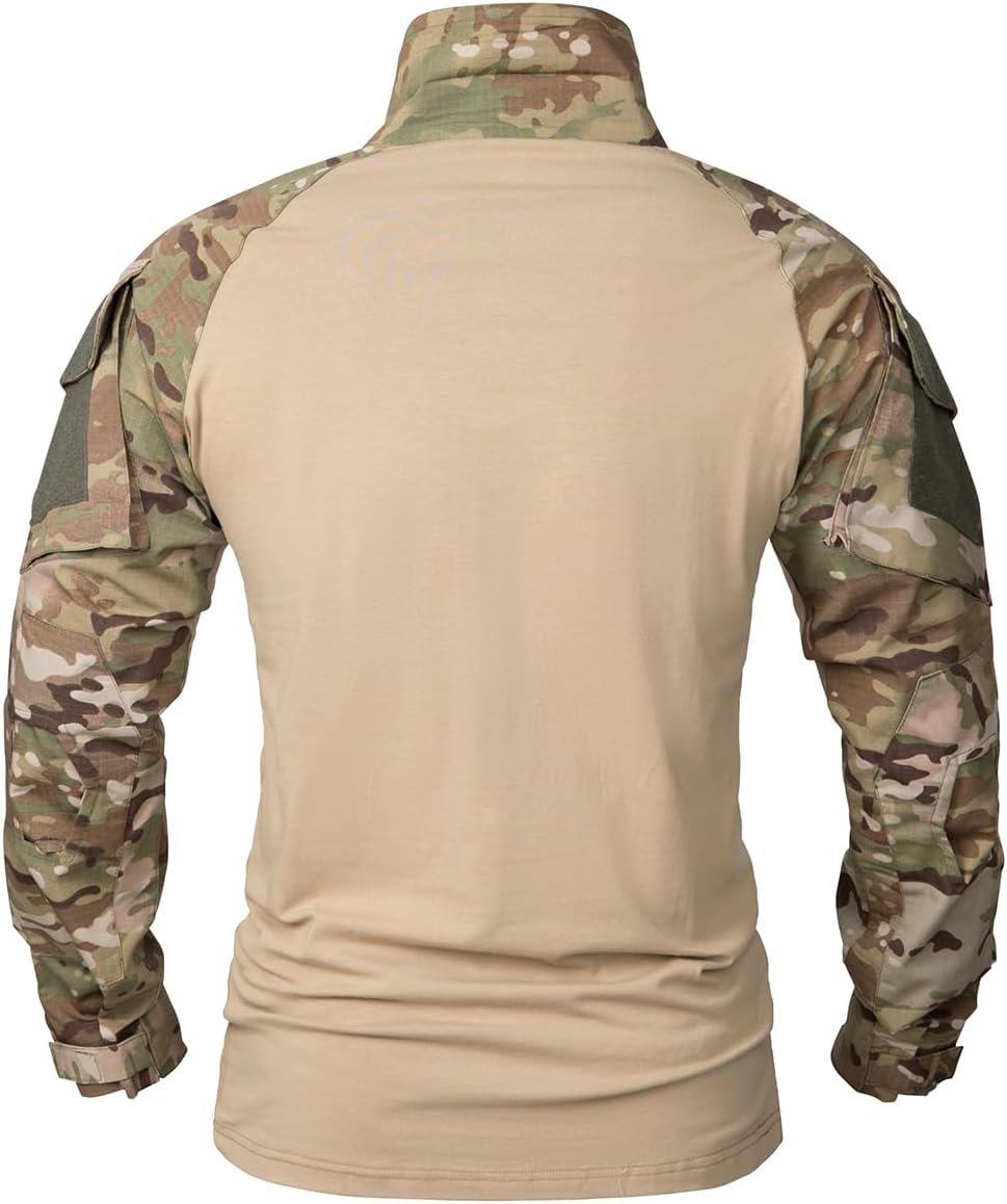CARWORNIC Men’s Tactical Combat Shirt, 1/4 Zipper Long Sleeve Camo Army Military T Shirt