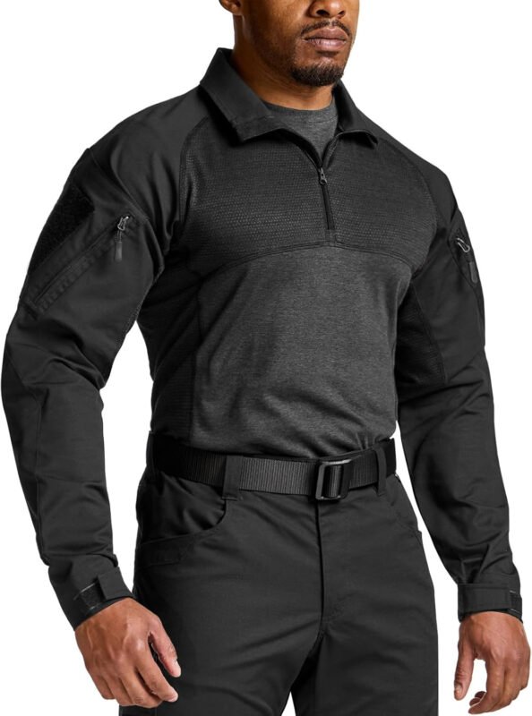 CQR Men’s Combat Shirt Tactical 1/4 Zip Long Sleeve Military BDU Shirts Camo EDC Top with Pockets
