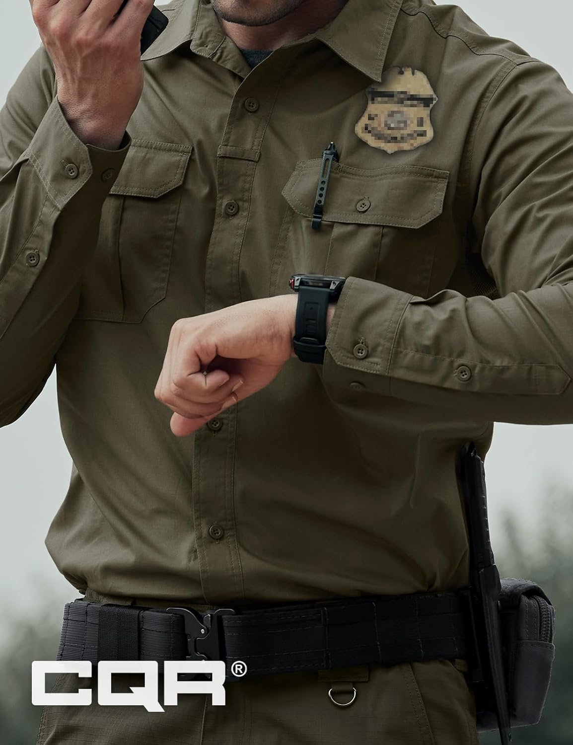 CQR Men’s Long Sleeve Tactical Shirts, Ripstop Military Work Shirts, UPF 50+ Breathable Button Down Outdoor Hiking Shirt