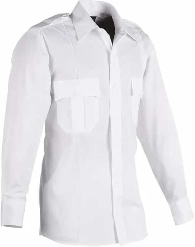 First Class 100% Polyester Long Sleeve Men’s Uniform Shirt White