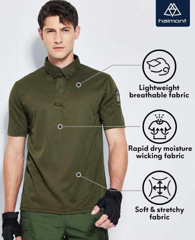 Haimont Men’s Performance Dry Fit Polo Shirt Short and Long Sleeve Golf Collared T-Shirts for Tactical Outdoor Hiking