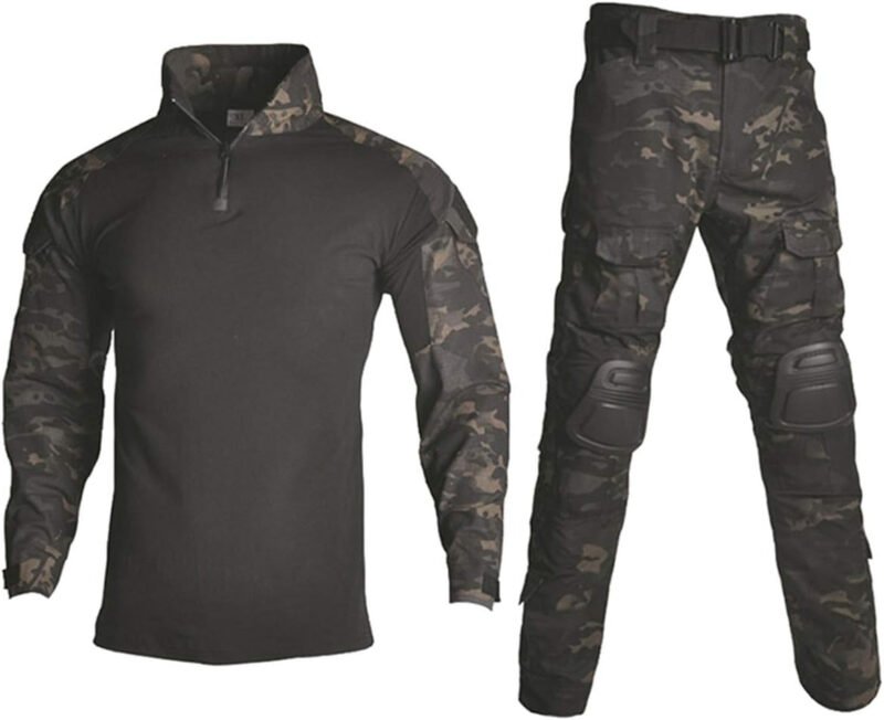 HARGLESMAN Men’s Tactical Military Suits Long Sleeve Fitting Amry Uniforms Combat Shirt and Pants with Knee Pads