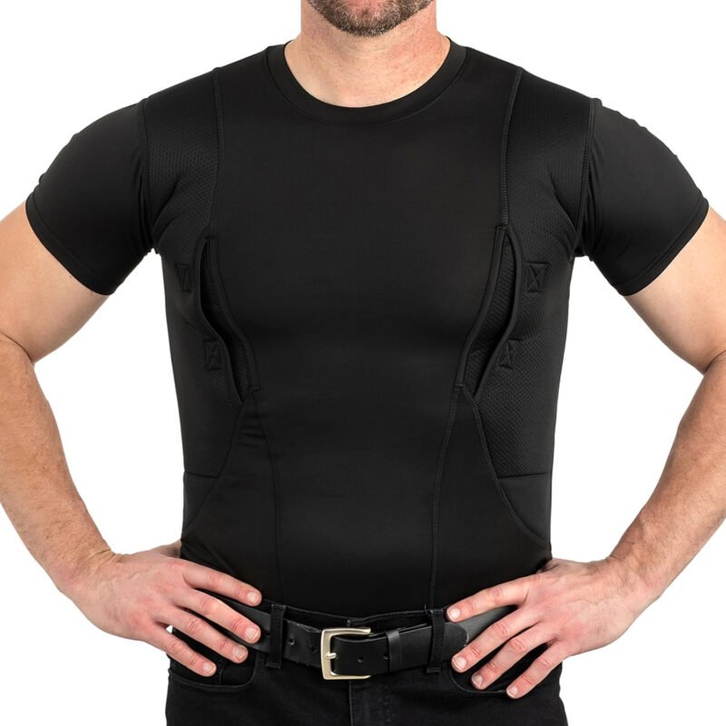 Concealed Carry Holster Shirt | Secure Hook & Loop Pocket with Large Storage | Mens Crew