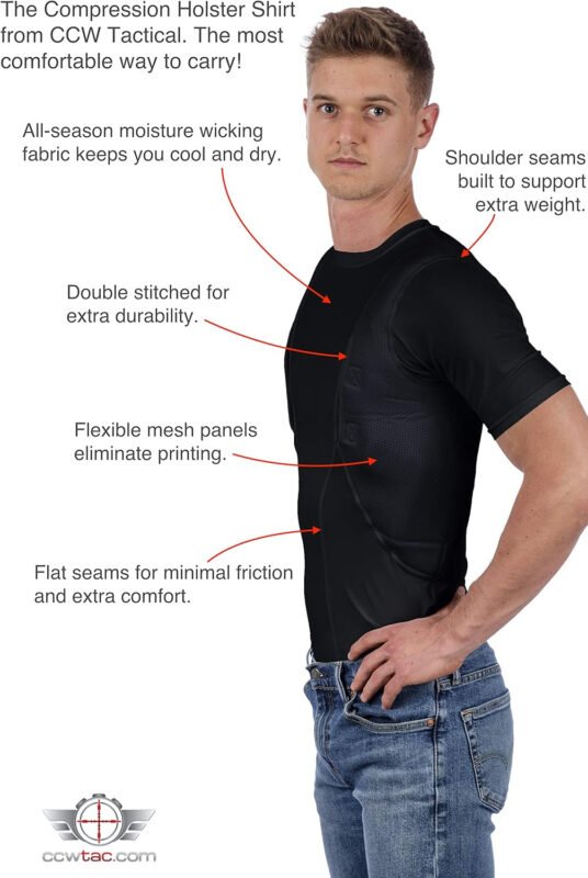 Concealed Carry Holster Shirt | Secure Hook & Loop Pocket with Large Storage | Mens Crew