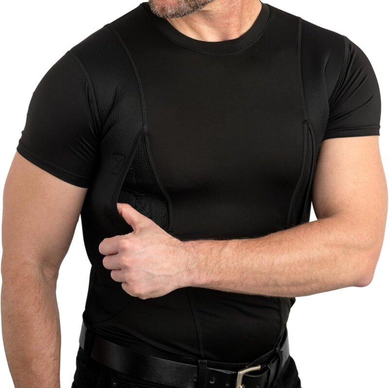 Concealed Carry Holster Shirt | Secure Hook & Loop Pocket with Large Storage | Mens Crew