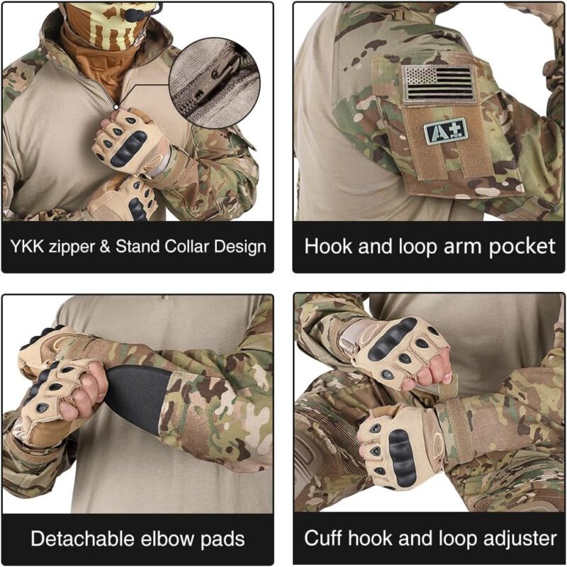G3 Combat Shirts Camo Military Shirts with 4 Pockets Tactical Assault Long Sleeve for Paintball