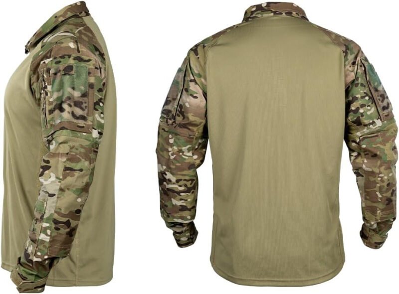 Men’s Tactical Shirts CAMO Shirts with Long Sleeve 1/4 Zip Quick Dry BDU Shirts with Elbow Pads