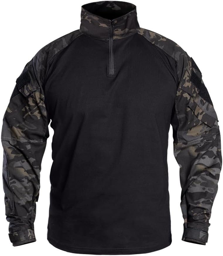 IDOGEAR SPORTS G3 Combat Shirts Men’s Tactical Shirt with Elbow Pads 1/4 Zipper Collar Long Sleeves Top Military Clothing