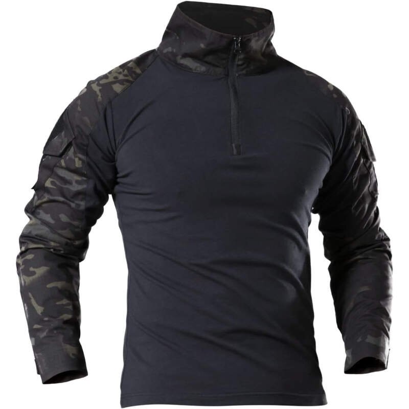 Men’s Tactical Combat Shirt Military Long Sleeve 1/4 Zipper with Pockets