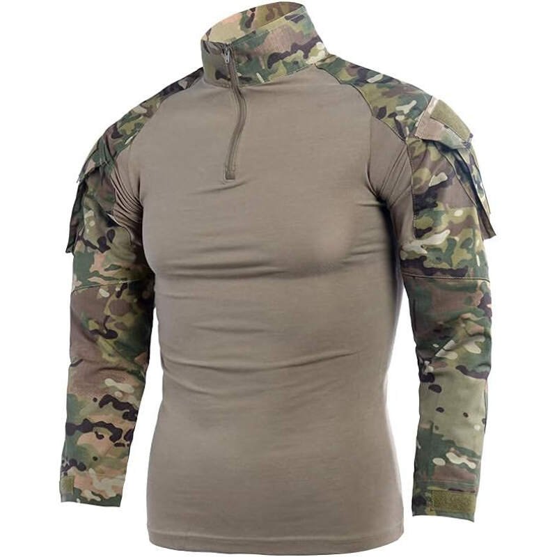 LANBAOSI Men’s Tactical Military Combat Shirt Rapid Assault Woodland Army Hunting Long Sleeve T-Shirt