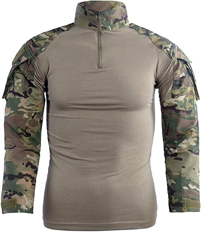 LANBAOSI Men’s Tactical Military Combat Shirt Rapid Assault Woodland Army Hunting Long Sleeve T-Shirt