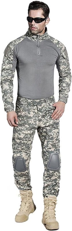 Lilychan Mens Tactical Military Suits Long Sleeve Rip-Stop Uniforms Combat Shirt and Pants Elbow Knee Pads