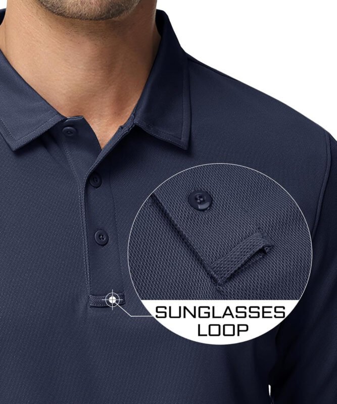 MAGCOMSEN Men’s Polo Shirts 3 Button Quick Dry Performance Long Sleeve Tactical Shirts Pique Jersey Golf Shirt