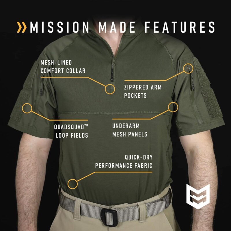 Mission Made Combat Shirt Military Tactical Short Sleeve 1/4 Zip for Men