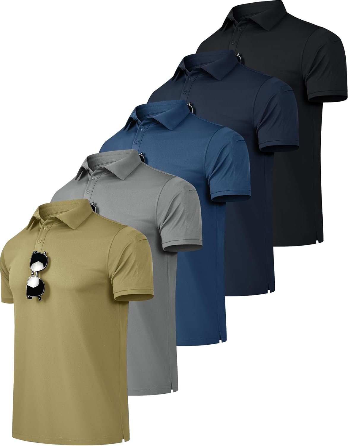 OYGSieg 5 Pack Mens Polo Shirts Quick Dry Performance Tactical Short Sleeve Golf Polo Shirts Casual Stylish Collared T-Shirts