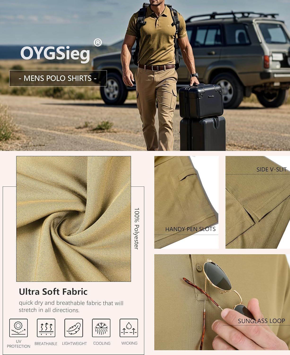 OYGSieg 5 Pack Mens Polo Shirts Quick Dry Performance Tactical Short Sleeve Golf Polo Shirts Casual Stylish Collared T-Shirts