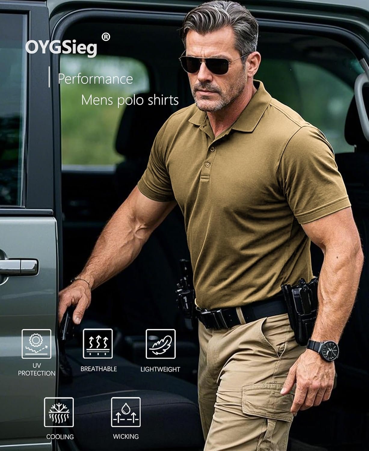 OYGSieg 5 Pack Mens Polo Shirts Quick Dry Performance Tactical Short Sleeve Golf Polo Shirts Casual Stylish Collared T-Shirts