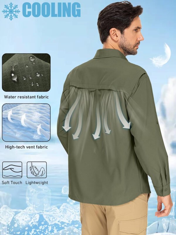 linlon Mens Safari Shirts Long Sleeve UV Protection Hiking Fishing UPF 50+ Quick Dry Cooling Camping Travel Shirts