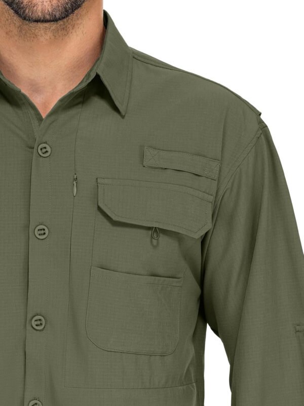 linlon Mens Safari Shirts Long Sleeve UV Protection Hiking Fishing UPF 50+ Quick Dry Cooling Camping Travel Shirts