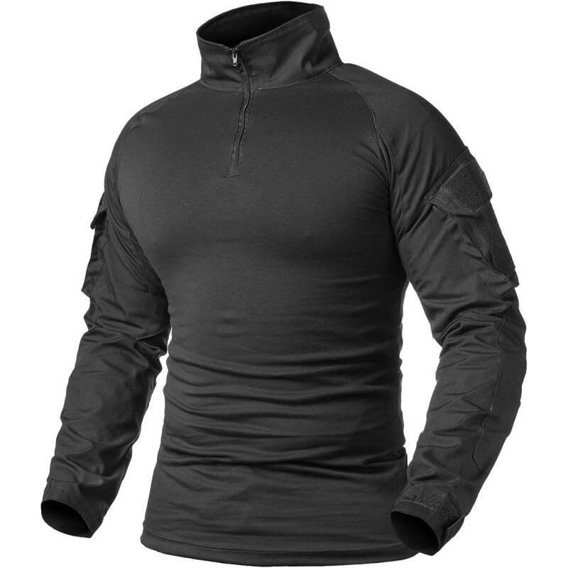 ReFire Gear Men’s Military Tactical Army Combat Long Sleeve Shirt Slim Fit Camo T-Shirt with 1/4 Zipper
