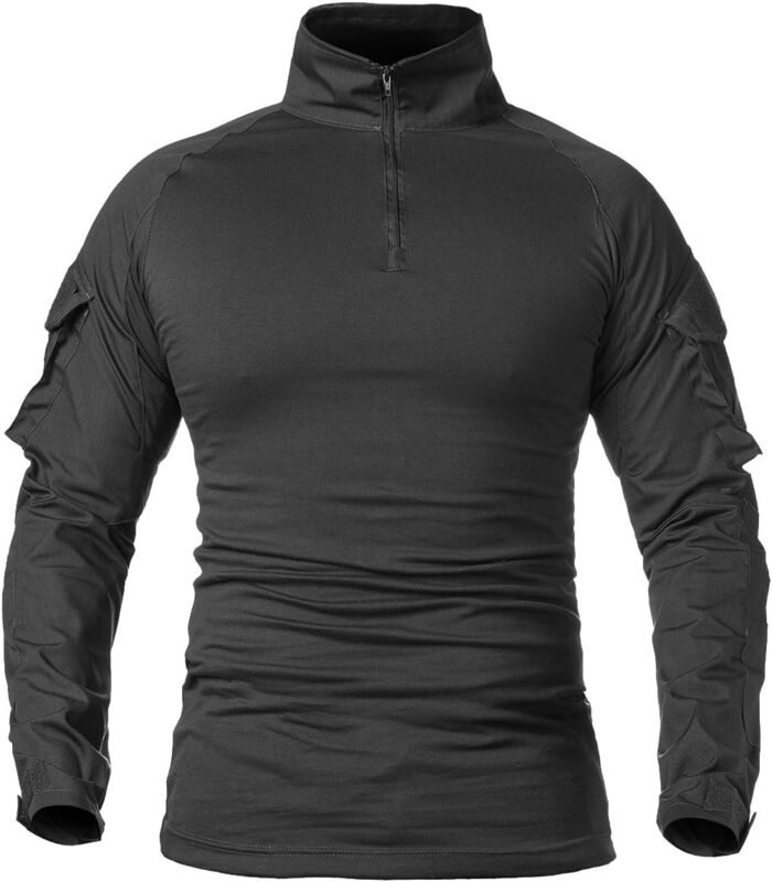ReFire Gear Men’s Military Tactical Army Combat Long Sleeve Shirt Slim Fit Camo T-Shirt with 1/4 Zipper
