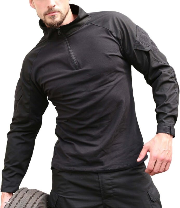 ReFire Gear Men’s Military Tactical Army Combat Long Sleeve Shirt Slim Fit Camo T-Shirt with 1/4 Zipper