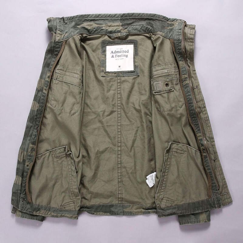 Admitted &Feeling Men’s camo Military Jacket Cargo Stand Collar Bomber Jackets Coat