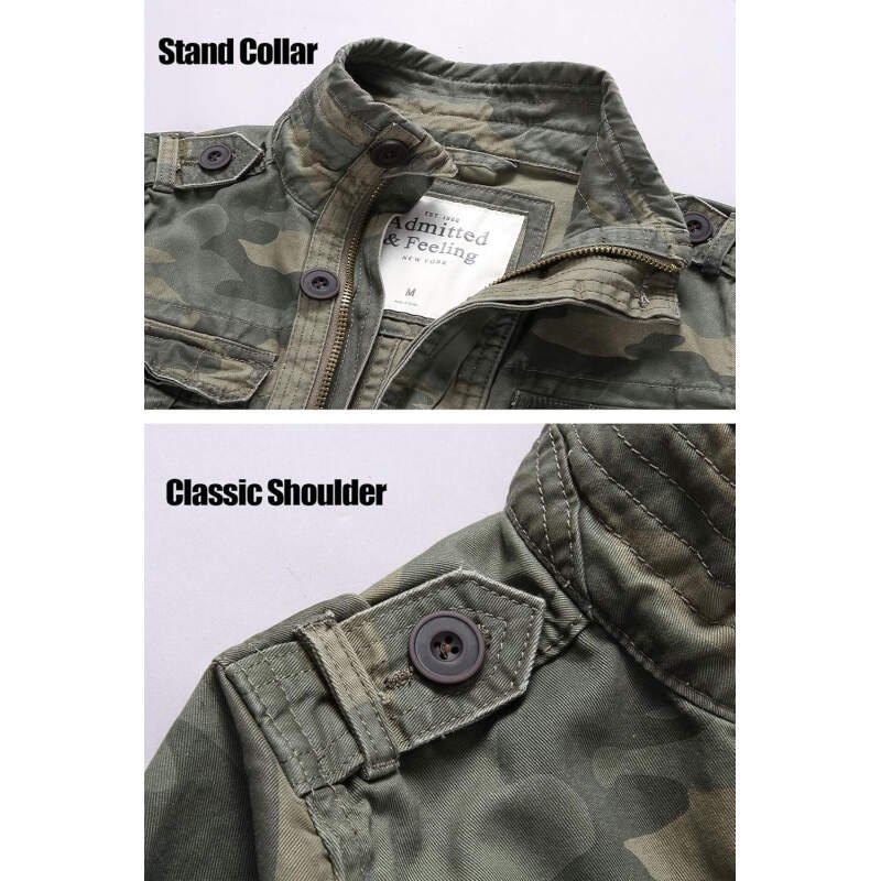 Admitted &Feeling Men’s camo Military Jacket Cargo Stand Collar Bomber Jackets Coat