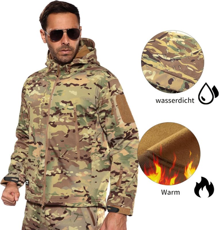 Men’s Outdoor Waterproof Soft Shell Hooded Military Tactical Jacket
