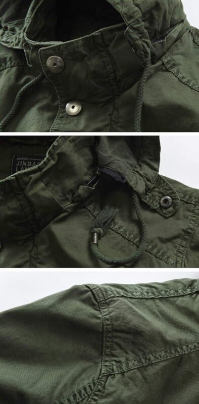 chouyatou Men’s Spring Military Full-Zip Removable Hooded Cotton Mid-Long Parka Jacket Coat