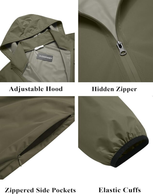 COOFANDY Men’s Packable Rain Jacket Lightweight Waterproof Raincoat with Hood Travel Hiking Golf Windbreaker