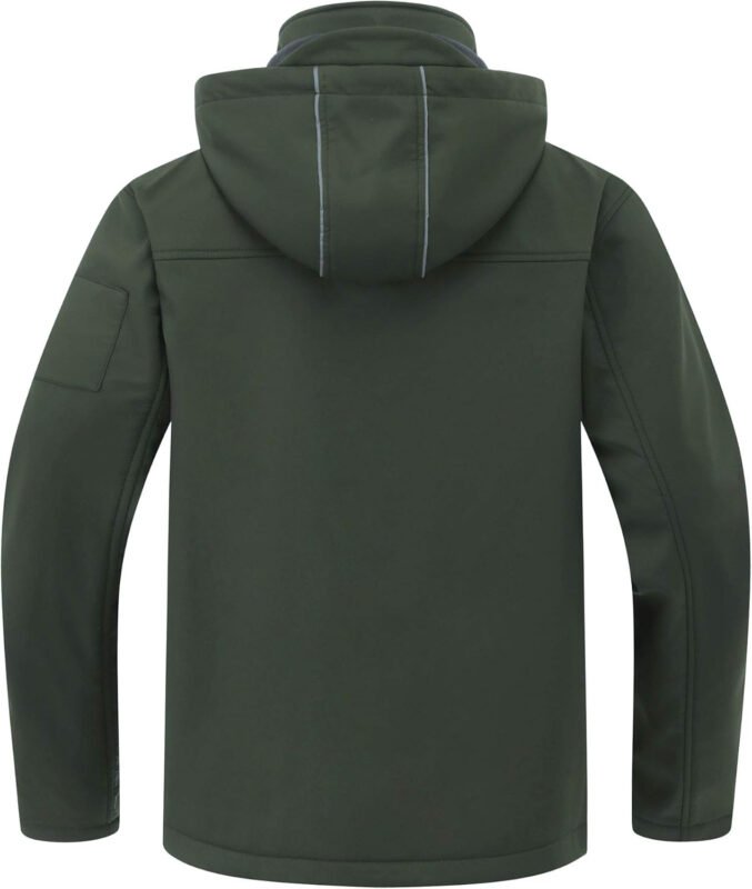 CREATMO US Men’s Softshell Military Jacket With Removable Hood, Fleece Lined and Water Repellent Outdoor Reflective Coat