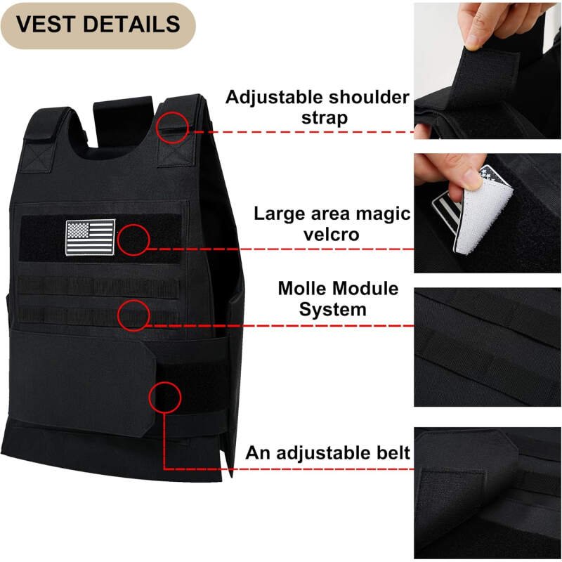 Tactical Vest Outdoor, Adjustable Security Training Protective Outdoor Vest,Suitable for Police Fbi Vest Gilet Equipment
