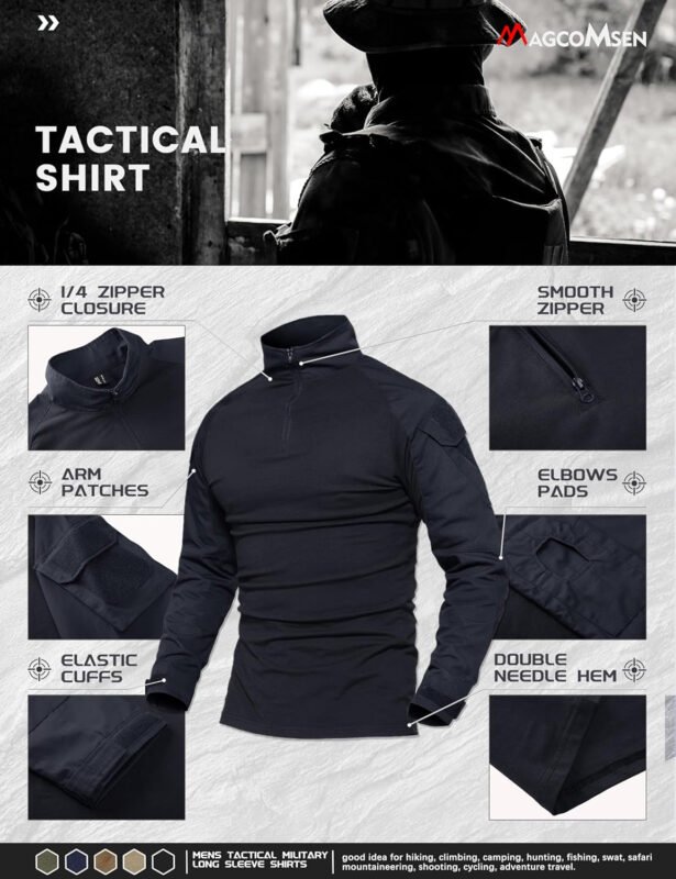 MAGCOMSEN Men’s Tactical Military Shirts 1/4 Zip Long Sleeve Shirt with Pockets