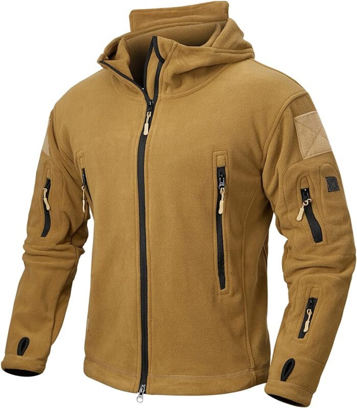 NAVEKULL Men’s Tactical Hoodie Fleece Jacket Winter Warm Full-Zip Military Army Outdoor Hiking Coat with 7 Zip-pockets