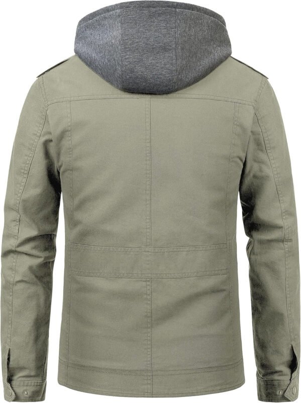Pursky Men’s Military Jacket Casual Washed Cotton Hooded Canvas Coat Fall Coat