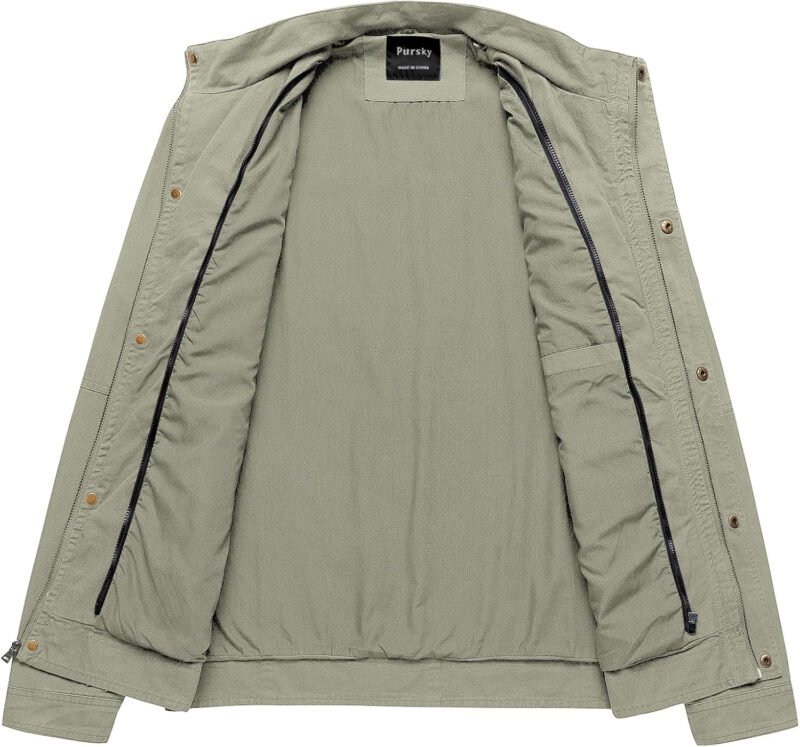 Pursky Men’s Military Jacket Casual Washed Cotton Hooded Canvas Coat Fall Coat