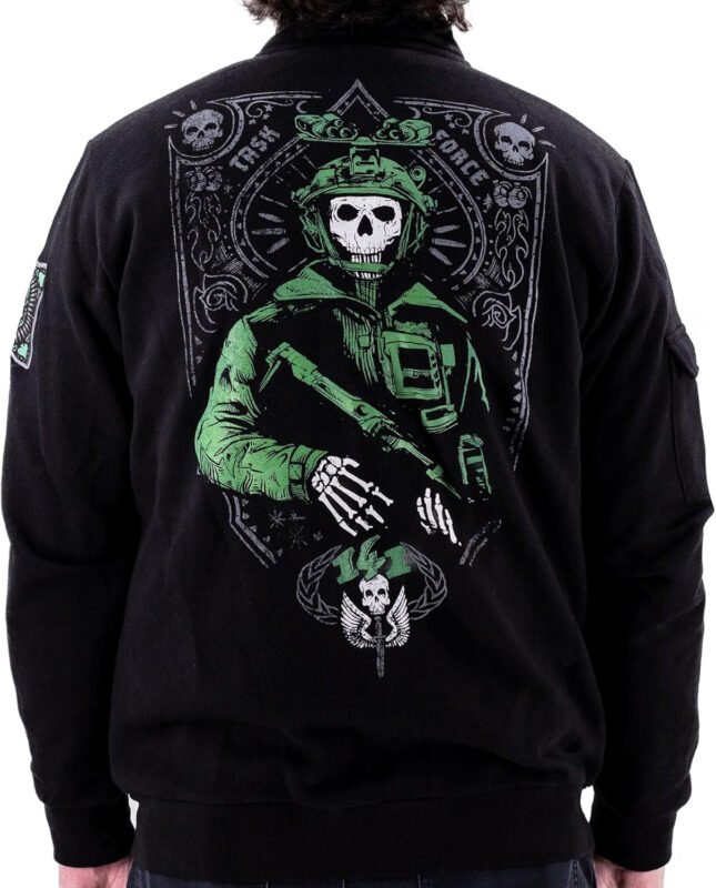 Ripple Junction Call of Duty Men’s Military Cargo Full Zip Jacket Ghost Task Force 141 Embroidery Patches Officially Licensed