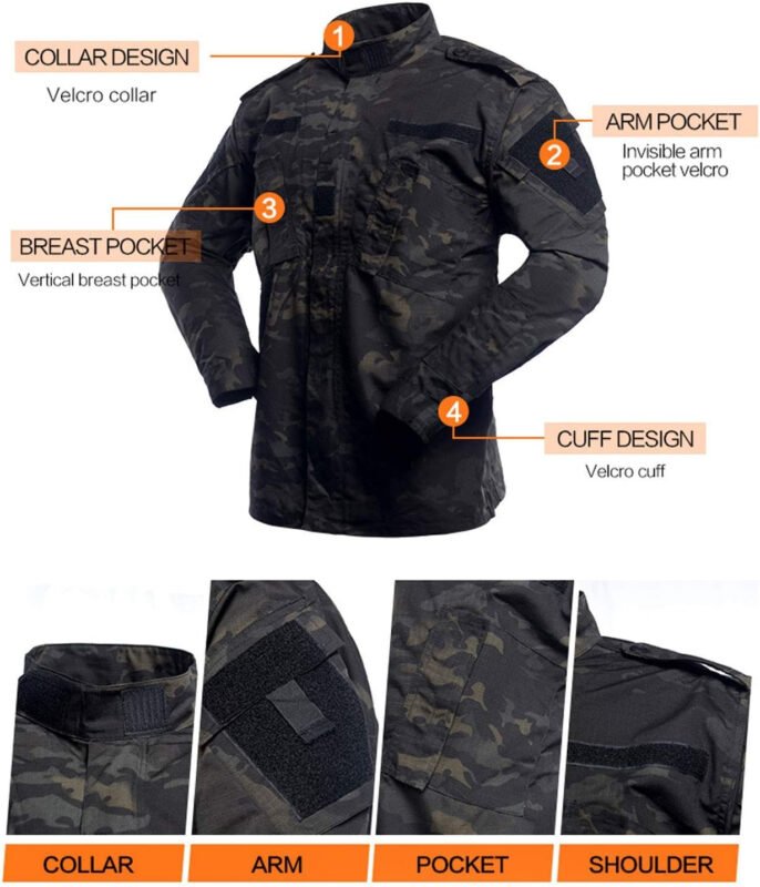 LANBAOSI Men’s Tactical Jacket and Pants Military Hunting ACU Uniform 2PC Apparel Suit