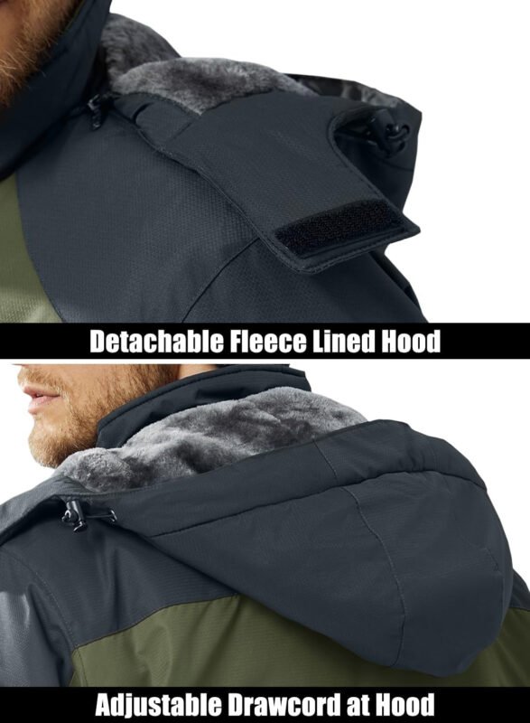 MAGCOMSEN Men’s Winter Coats Water Resistant Ski Snow Jacket Warm Fleece Parka Raincoats with Multi-Pockets