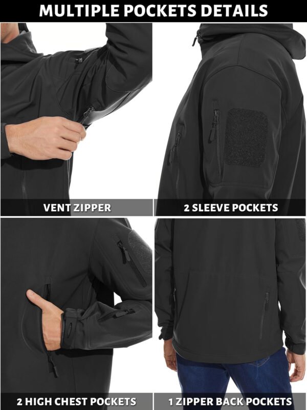 TACVASEN Men’s Special Ops Military Tactical Rain Jackets Winter Warm Fleece Softshell Hooded Raincoat Snowboard